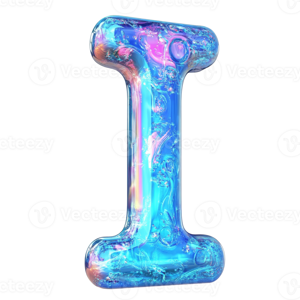 Colorful bubble letter I design in vibrant hues transparent png