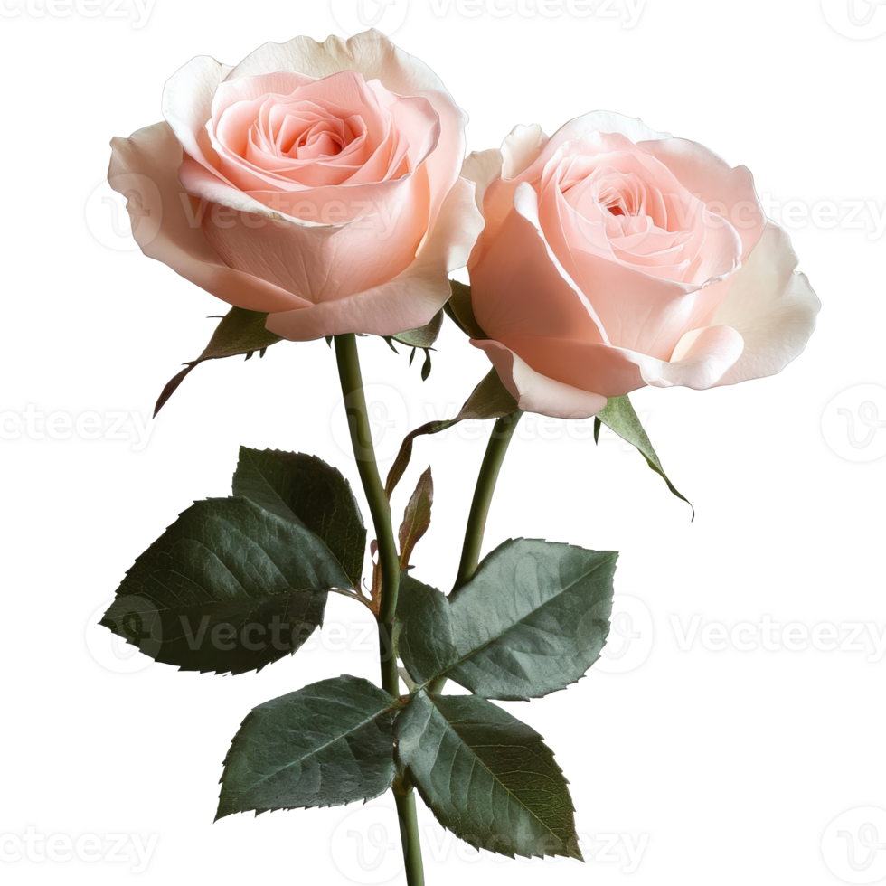 Due pallido rosa Rose con verde le foglie nel luce del giorno trasparente png