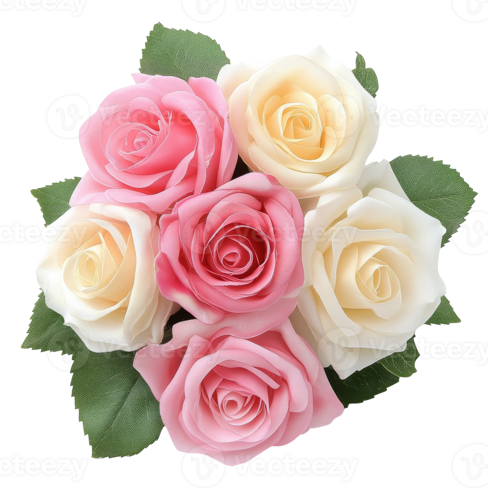 Pink and white rose bouquet for decor transparent png