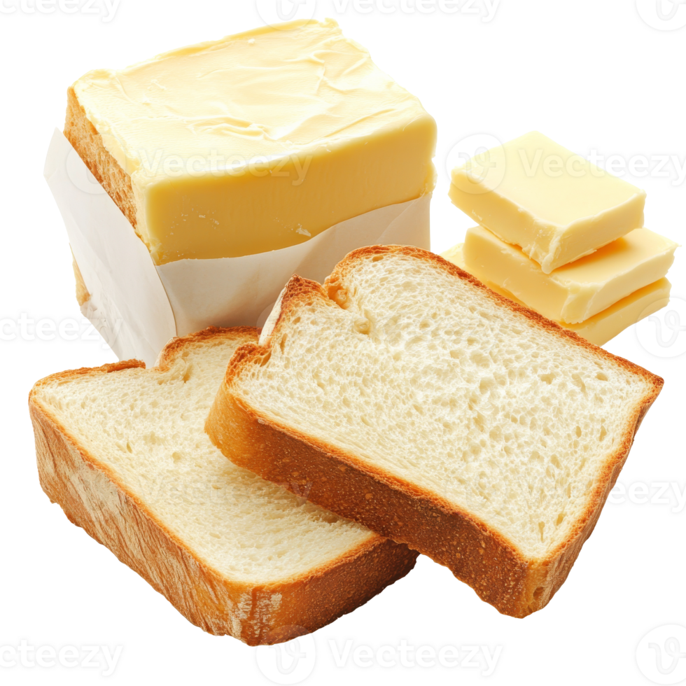 Soft bread slices with butter on a wooden table transparent png