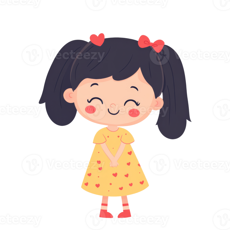 Happy girl in a yellow dress with hearts smiling transparent png