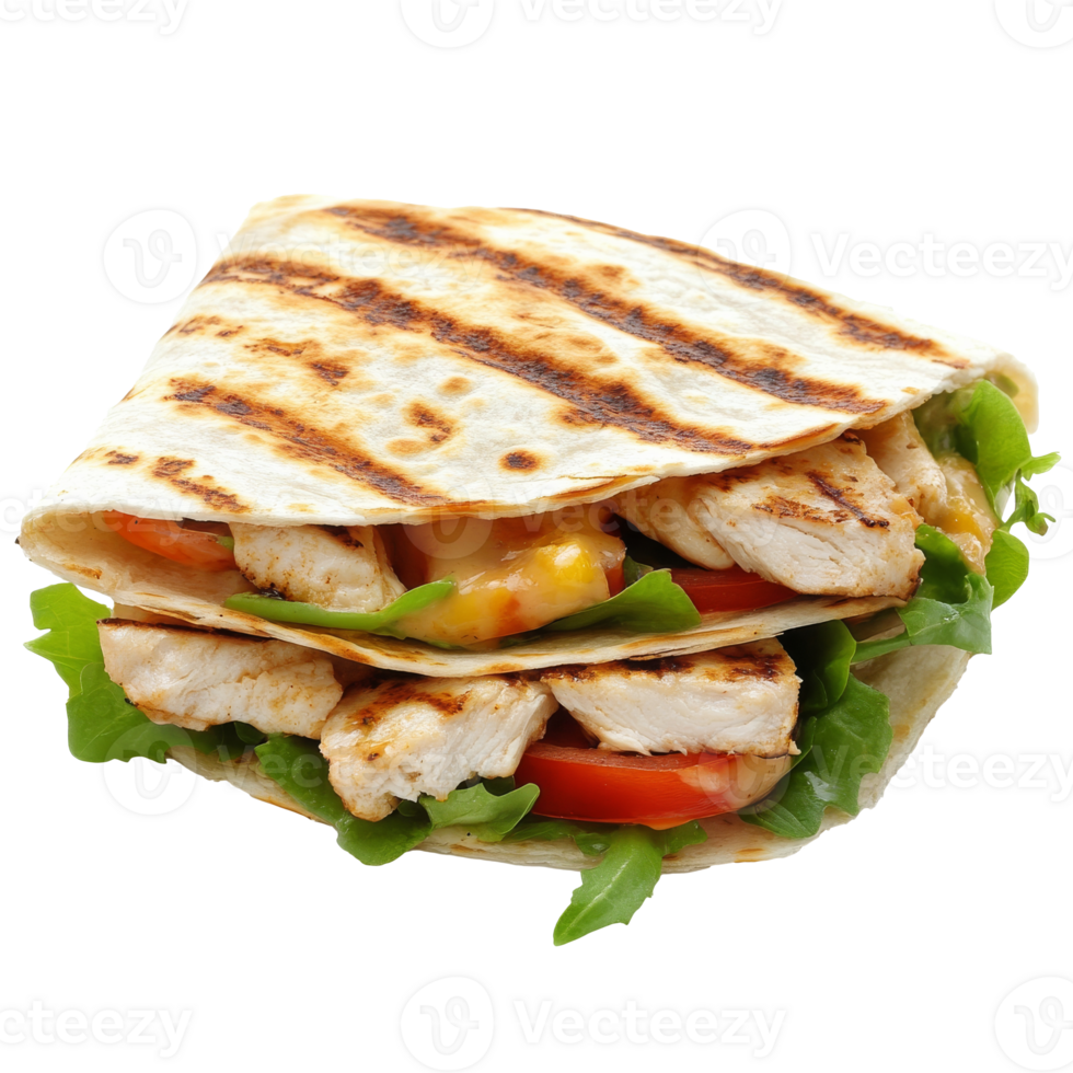 Grilled chicken wrap with fresh vegetables served transparent png