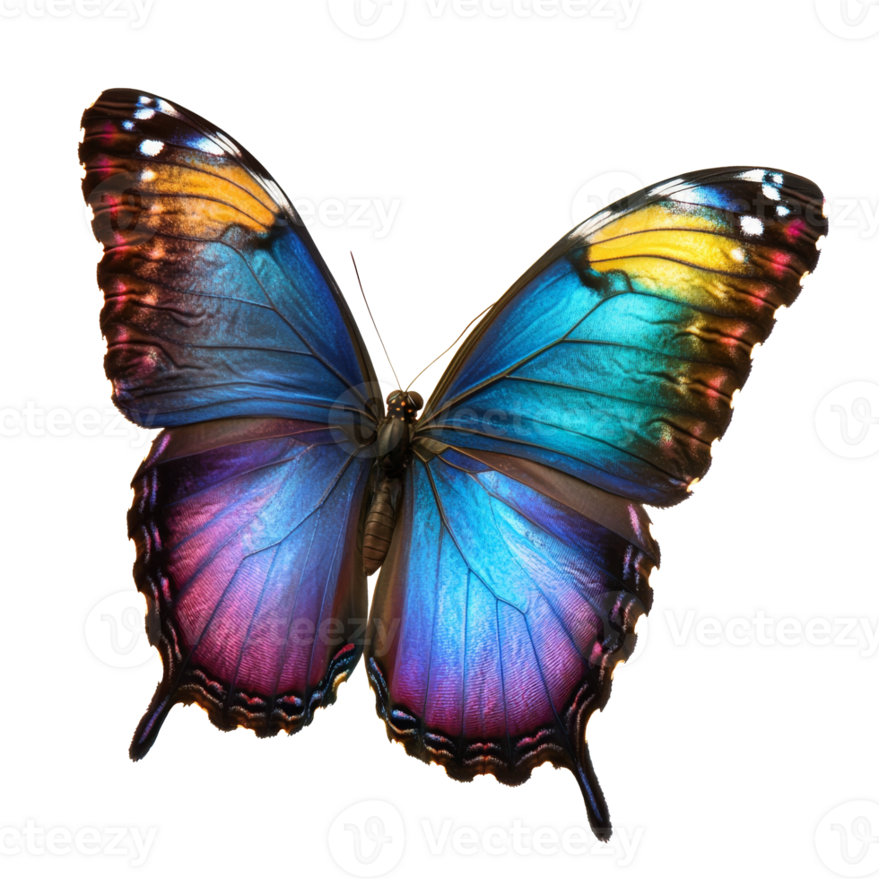 Vibrant blue butterfly resting with open wings transparent png