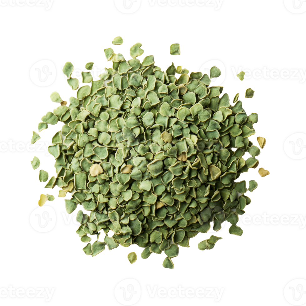 Dried moringa leaves piled on white background transparent png