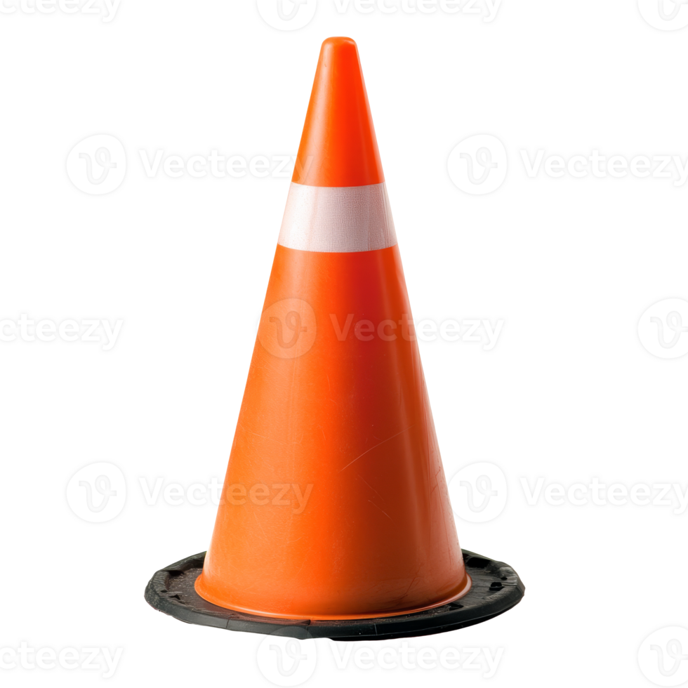 Orange traffic cone on white background transparent png