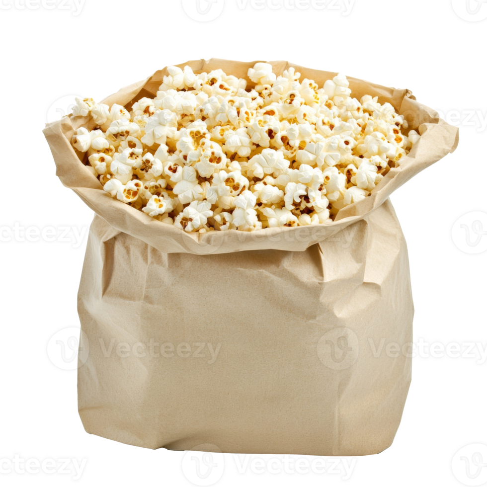 Freshly popped popcorn in a brown paper bag transparent png