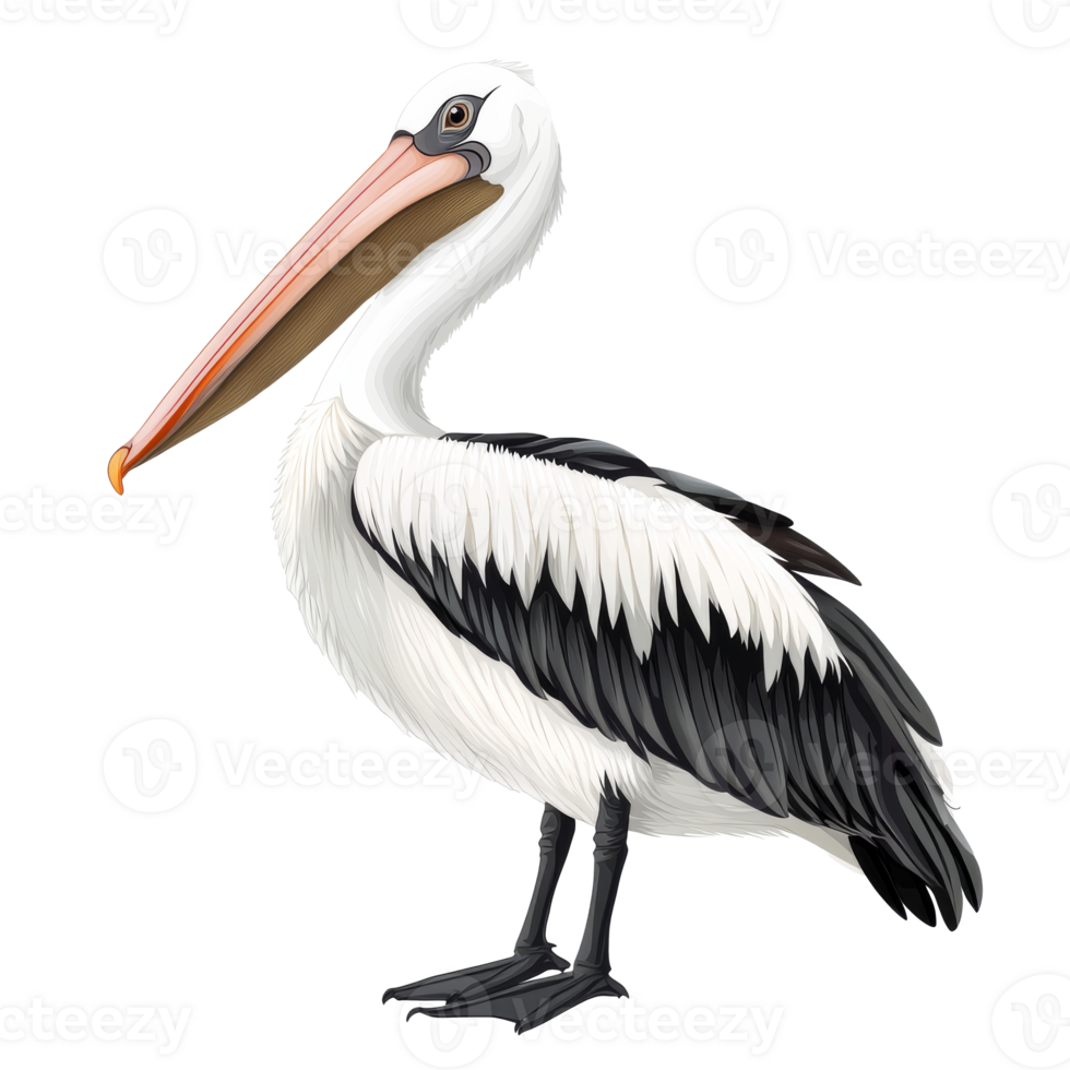 Australian pelican perched on a rocky shore transparent png