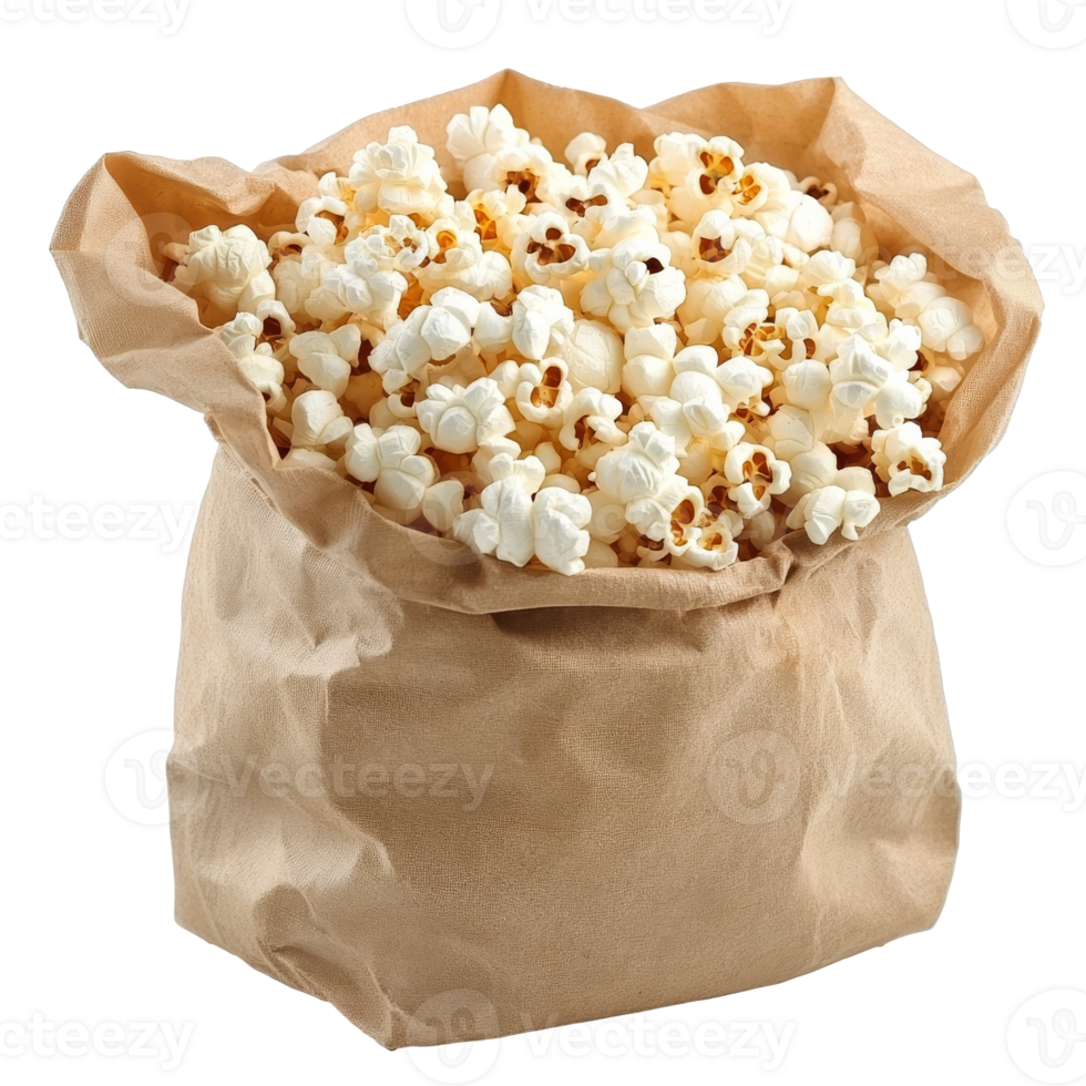 Freshly popped popcorn in a paper bag transparent png