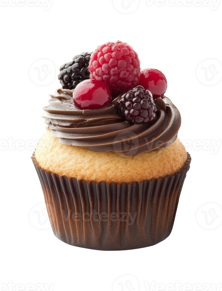 Chocolate cupcake with fresh berries transparent png