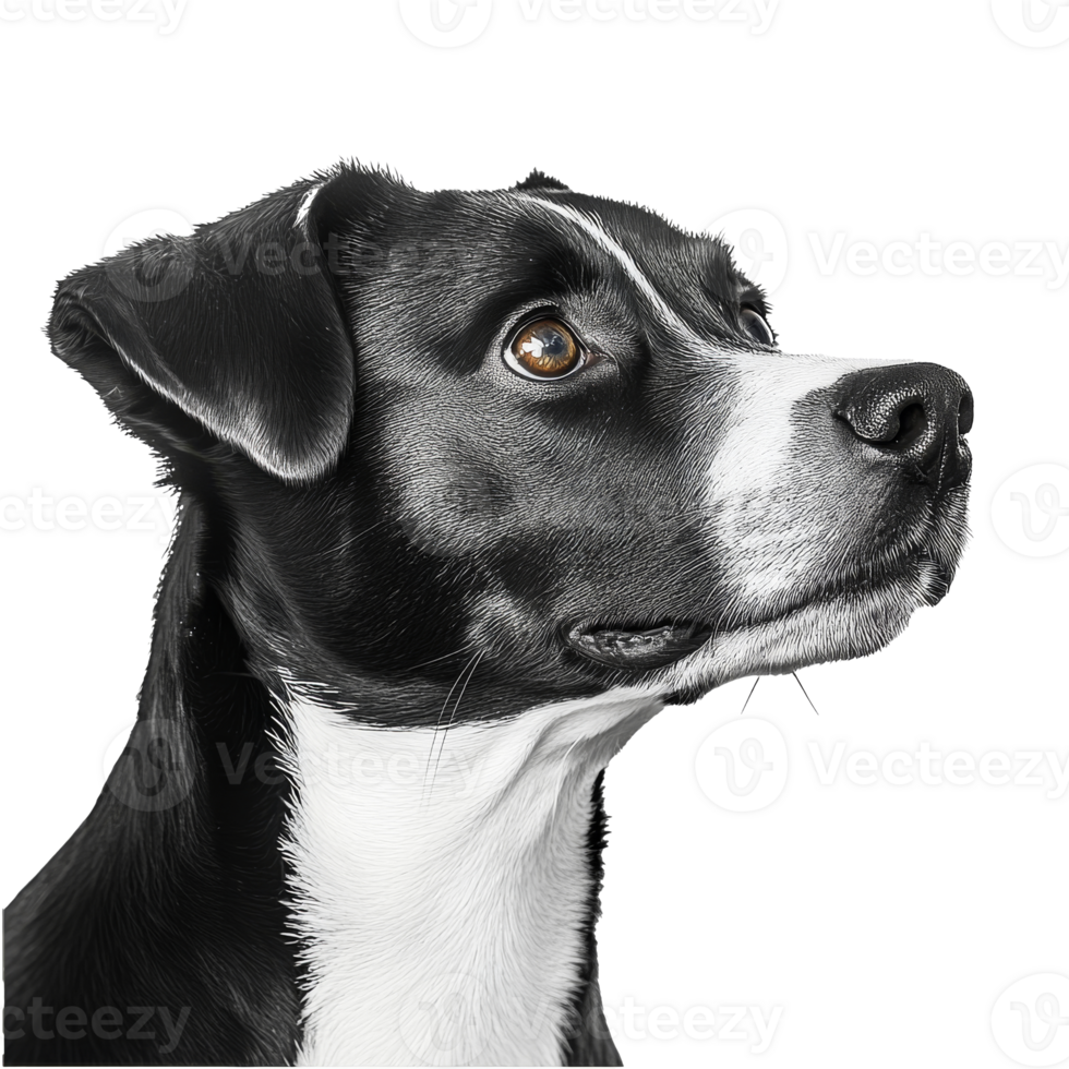 Thoughtful black and white dog gazing transparent png