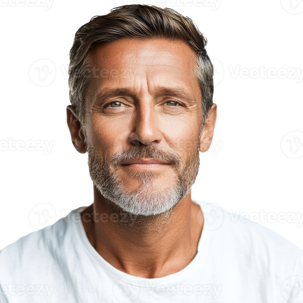 Gray haired man smiling indoors transparent png