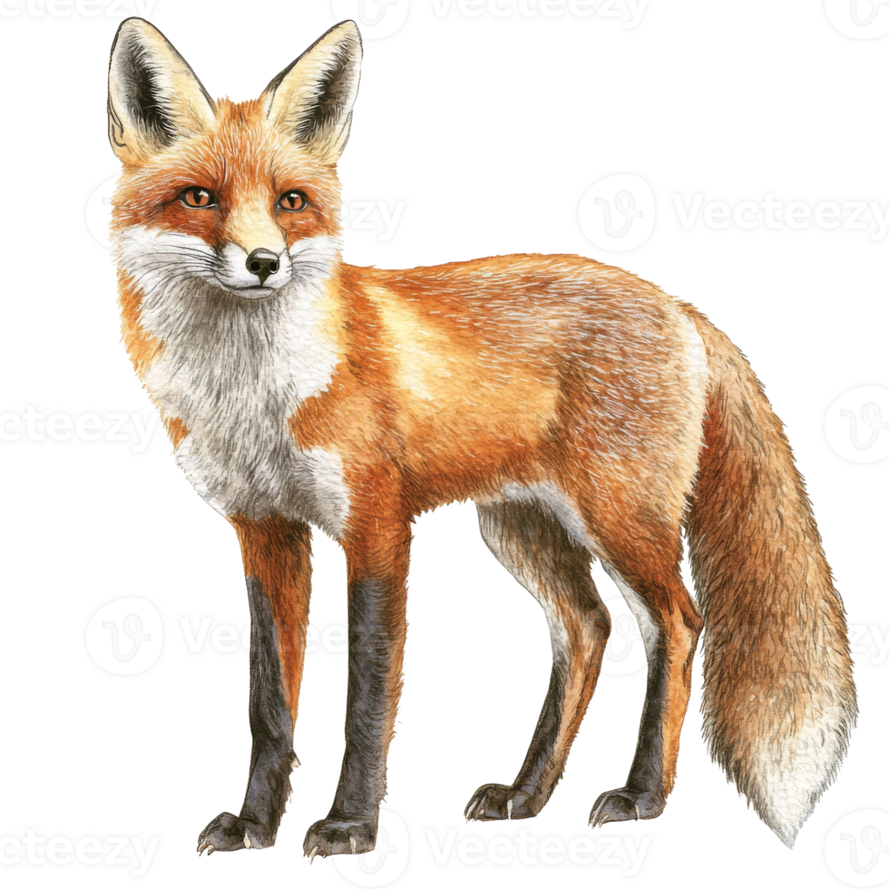 A red fox standing confidently in a meadow transparent png