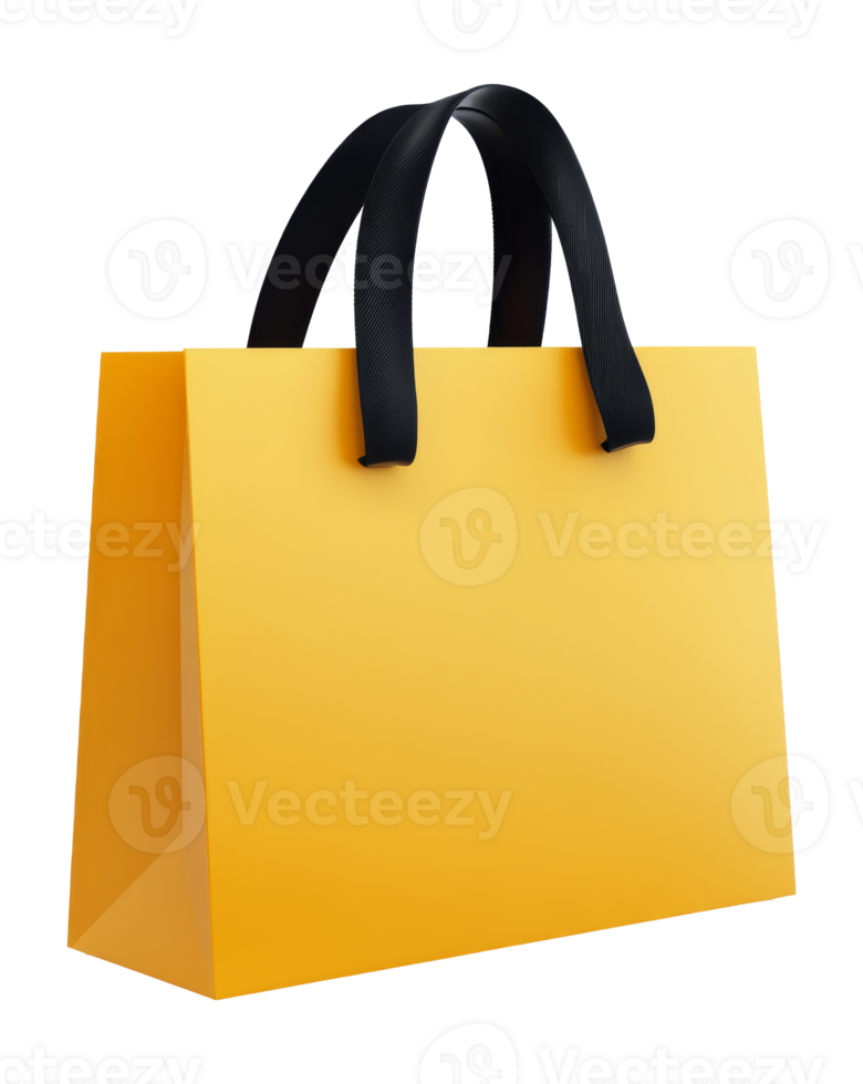 Yellow bag with black handles on display transparent png