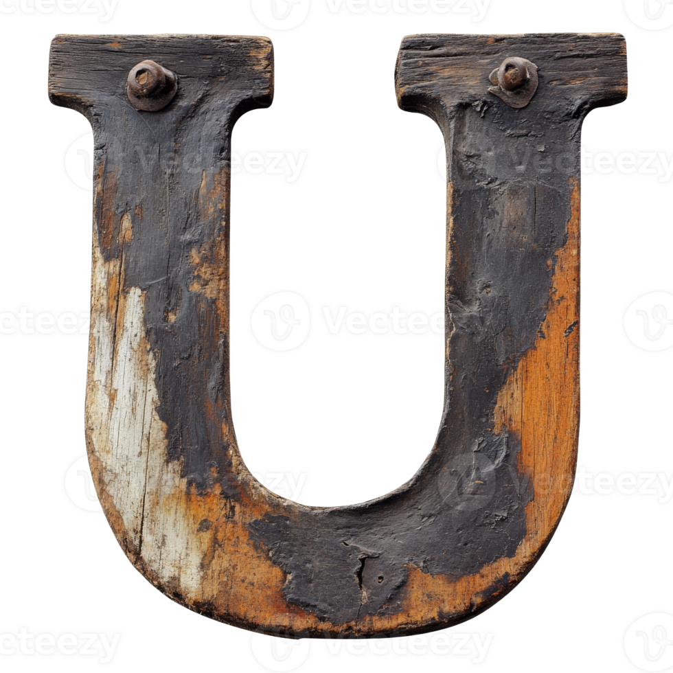 Weathered wooden letter U transparent png