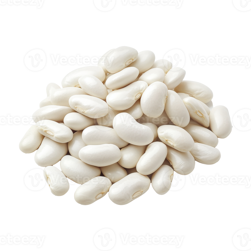 White beans arranged in a pile on a wooden surface transparent png