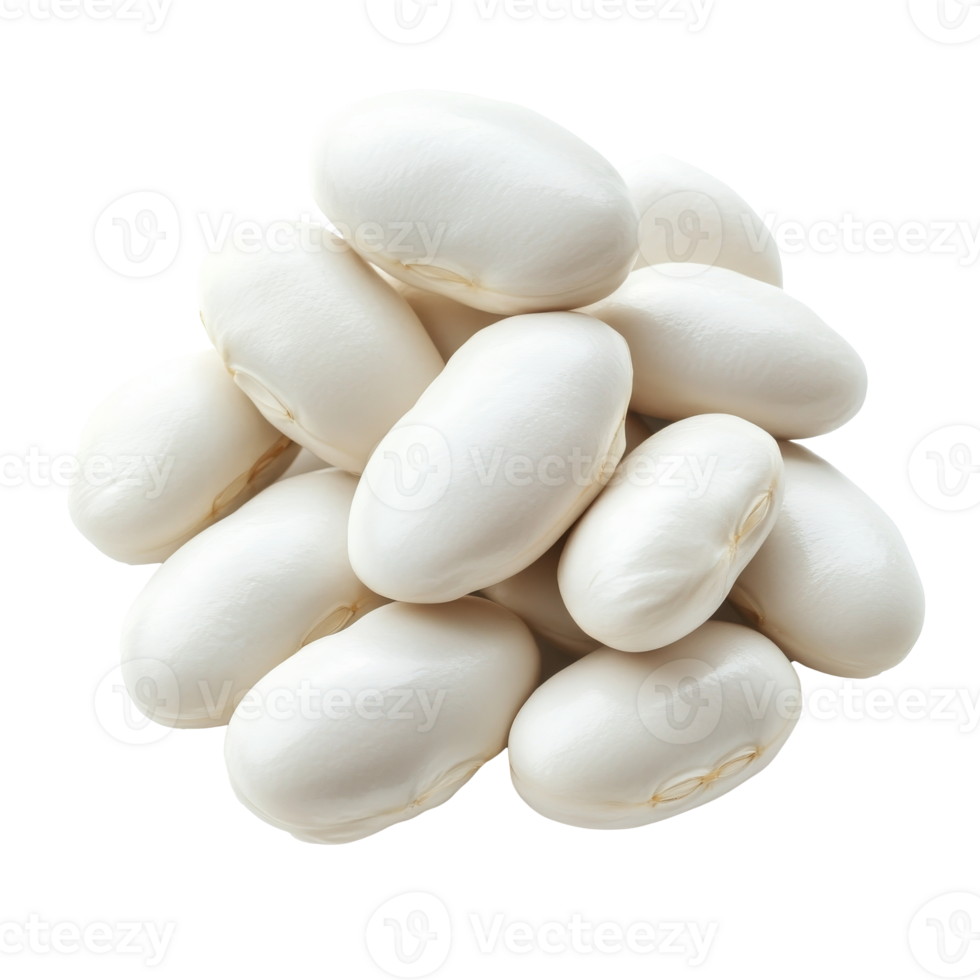 Fresh white beans piled on a wooden surface transparent png
