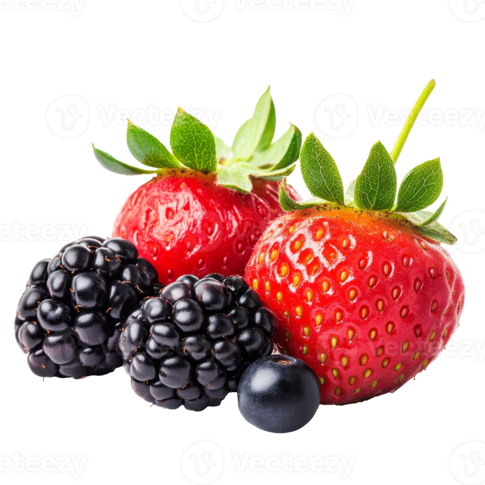 Strawberries and blackberries on white transparent png