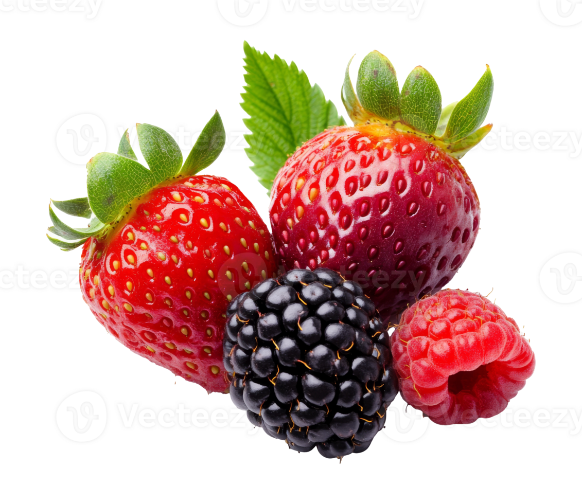 Fresh assorted berries on white background transparent png