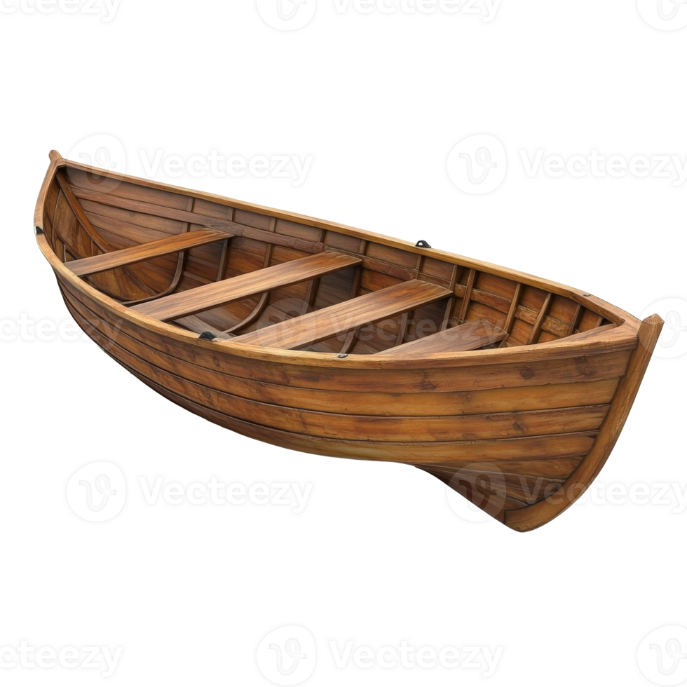 Wooden boat on display at a lakeside location transparent png