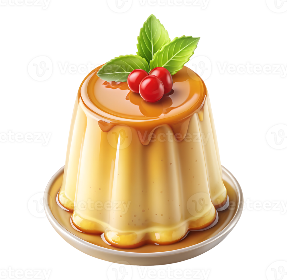 Caramel dessert with mint and berries png