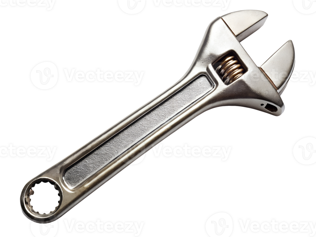 Adjustable wrench resting on a neutral background png