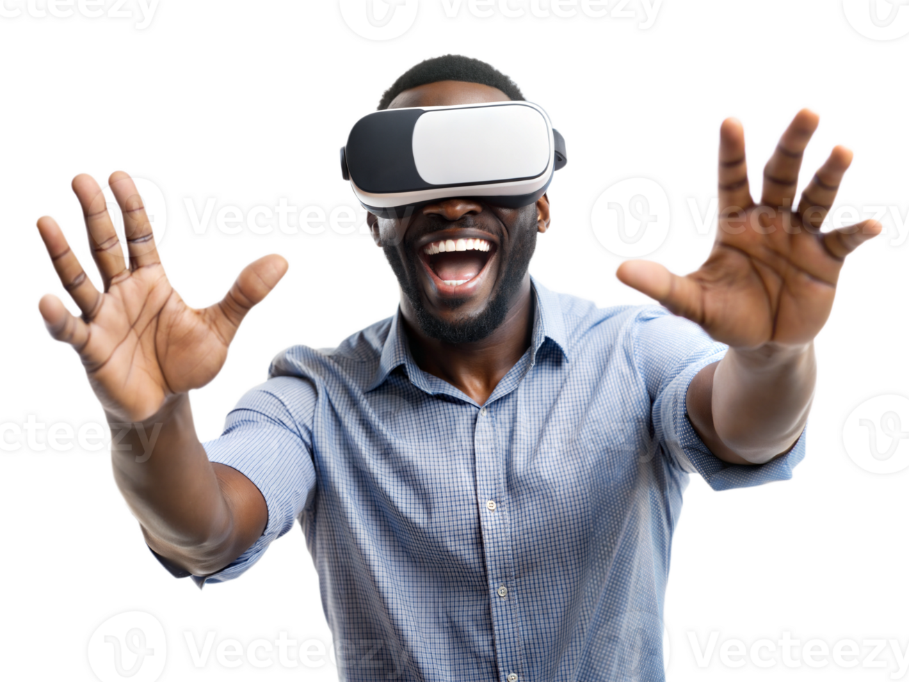 Man enjoying virtual reality experience indoors png
