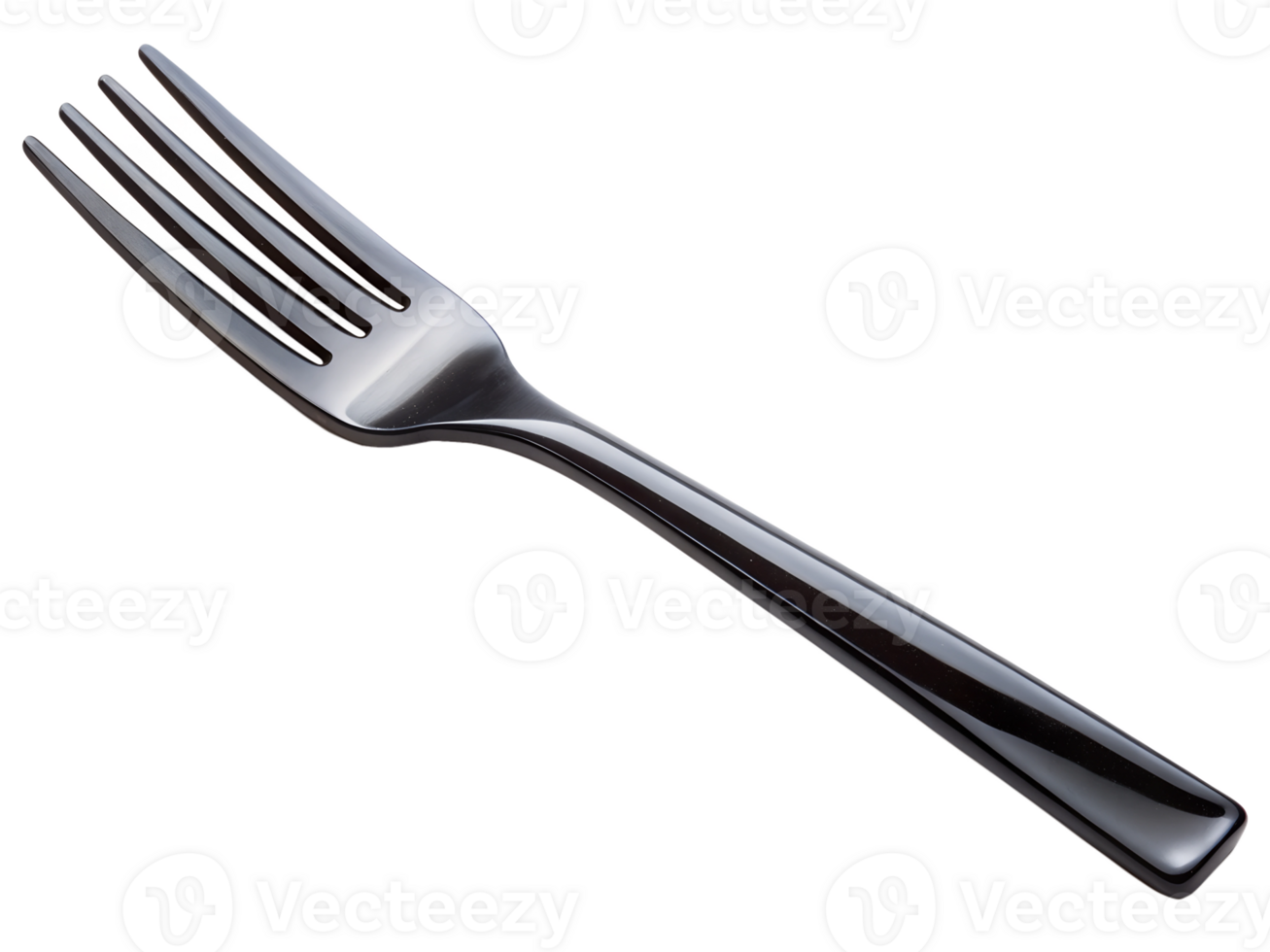 Black plastic fork resting on a white surface png