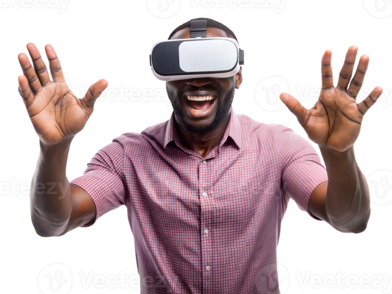 Man enjoying VR at home during day png