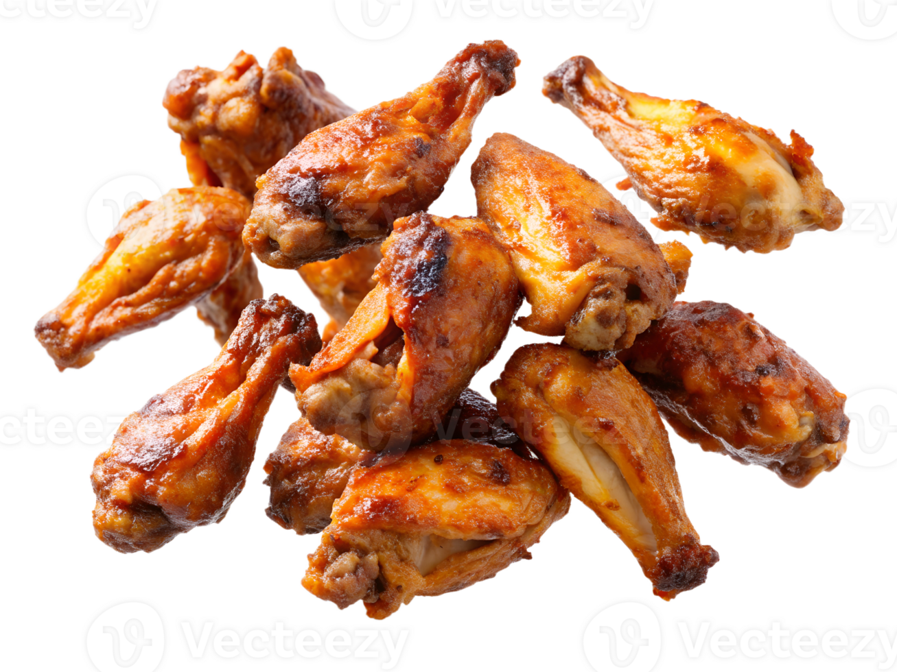 Crispy chicken wings stacked on a white background png