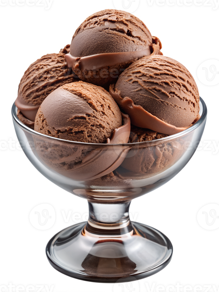 Creamy chocolate ice cream served in a glass bowl png