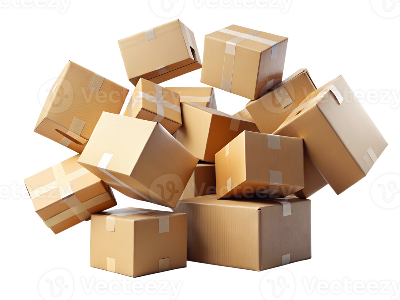 A cluster of cardboard boxes stacked and arranged png