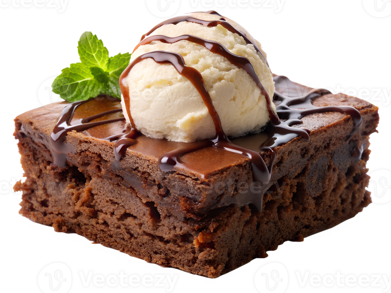 Delicious brownie topped with vanilla ice cream png