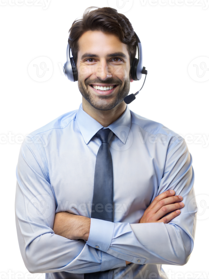Smiling man in a business shirt with a headset png