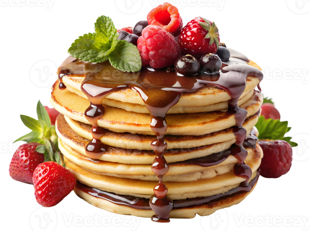 Fluffy pancakes with fresh berries png