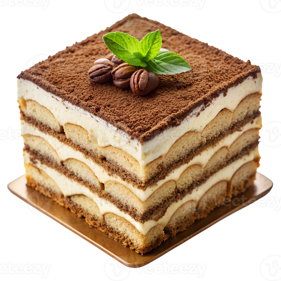 Tiramisu dessert with cocoa and coffee on display png