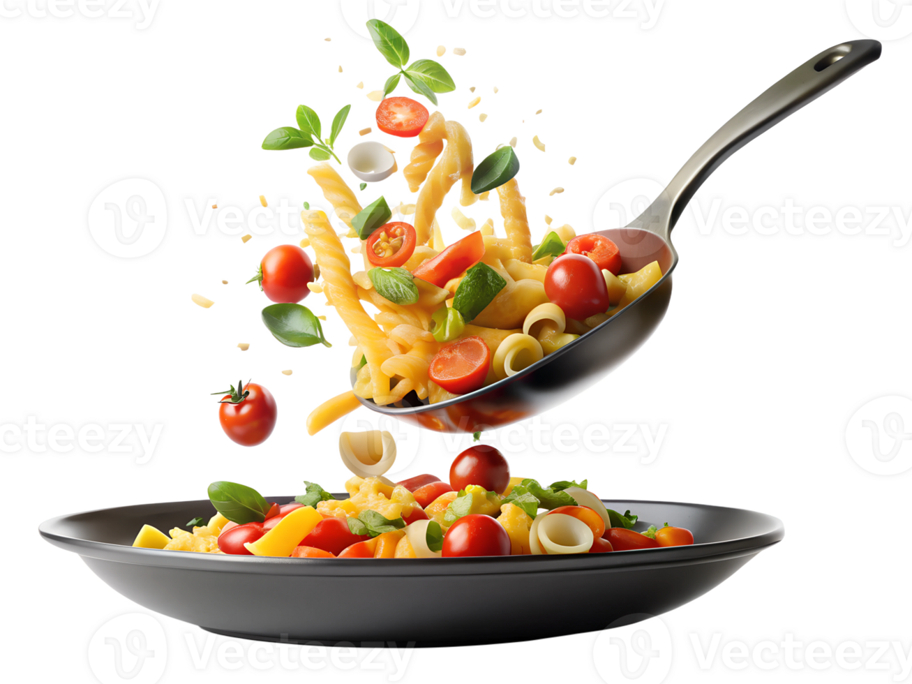 Cocinando pasta ensalada con Fresco vegetales a hogar png