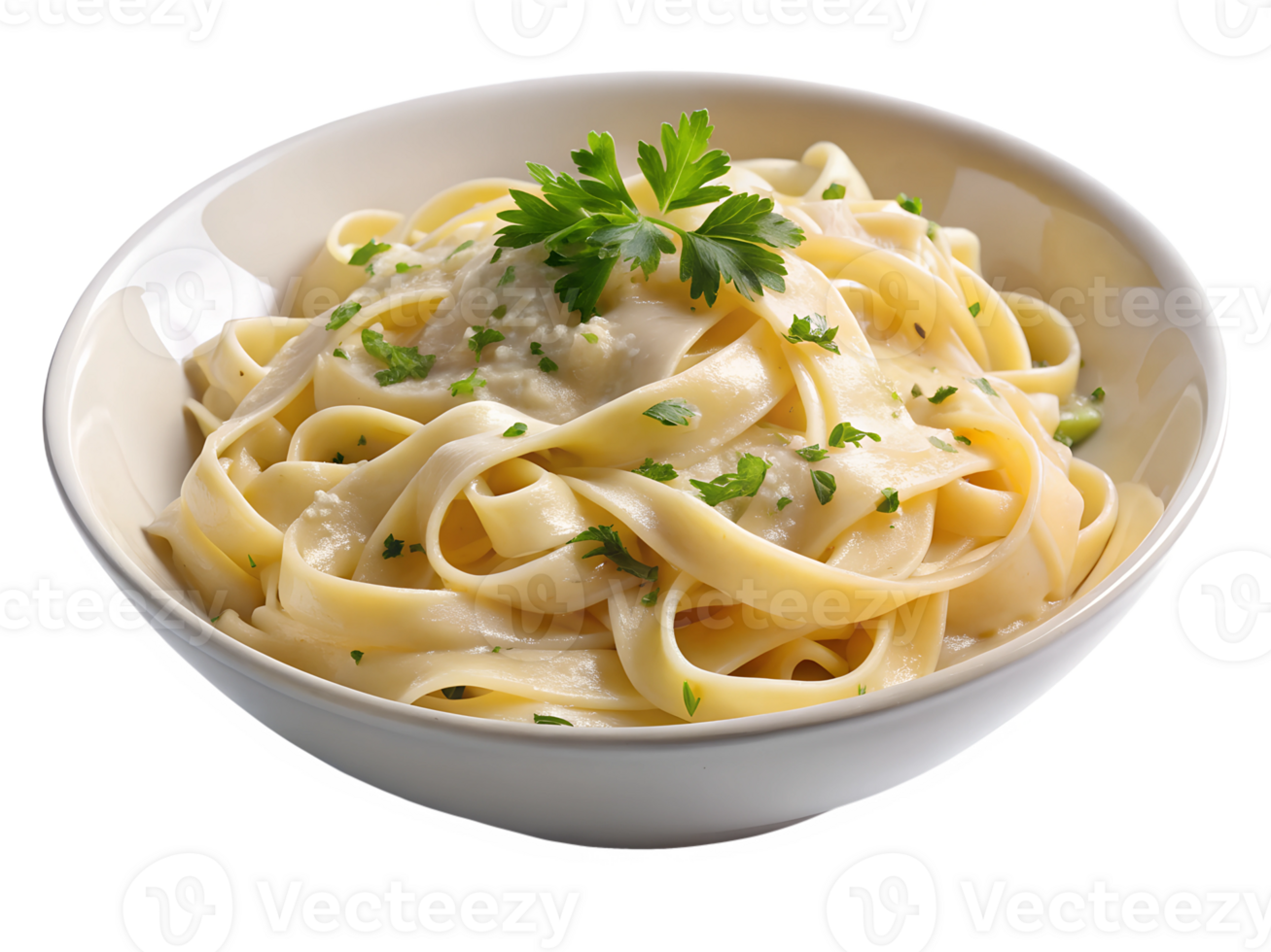 Creamy fettuccine pasta dish with herbs and cheese png