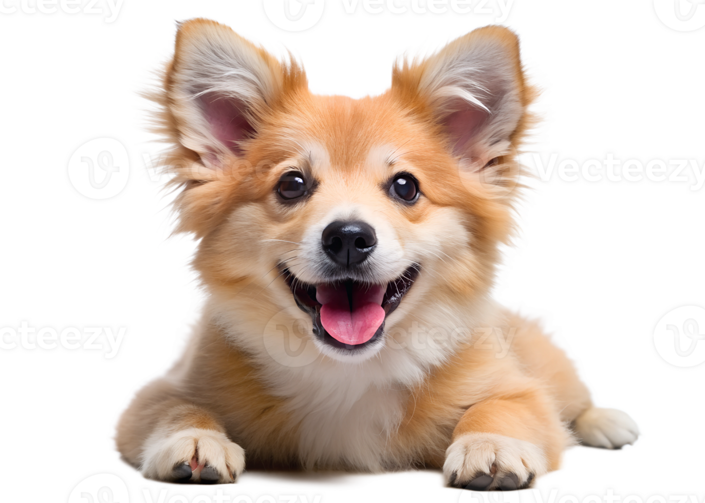 Happy corgi puppy lying down on a white background png