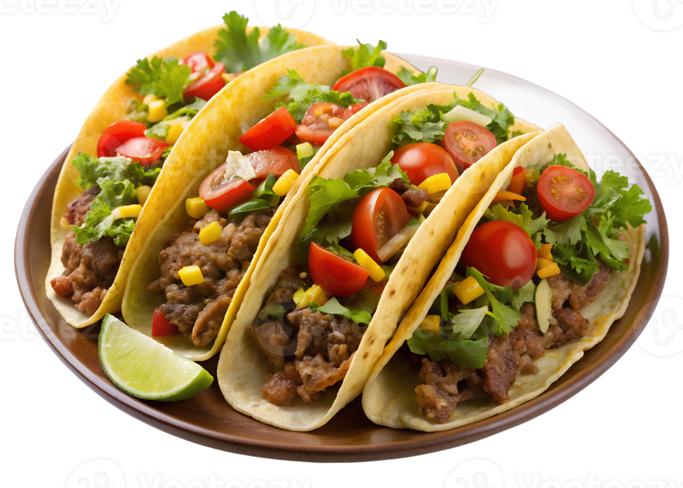 Tasty beef tacos with fresh vegetables on a plate png