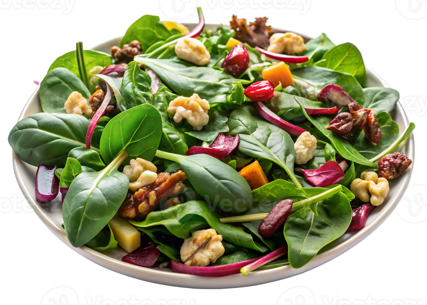 Fresh spinach salad with walnuts and dried fruit png