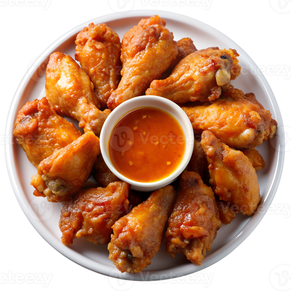 Savory golden chicken wings with dipping sauce png