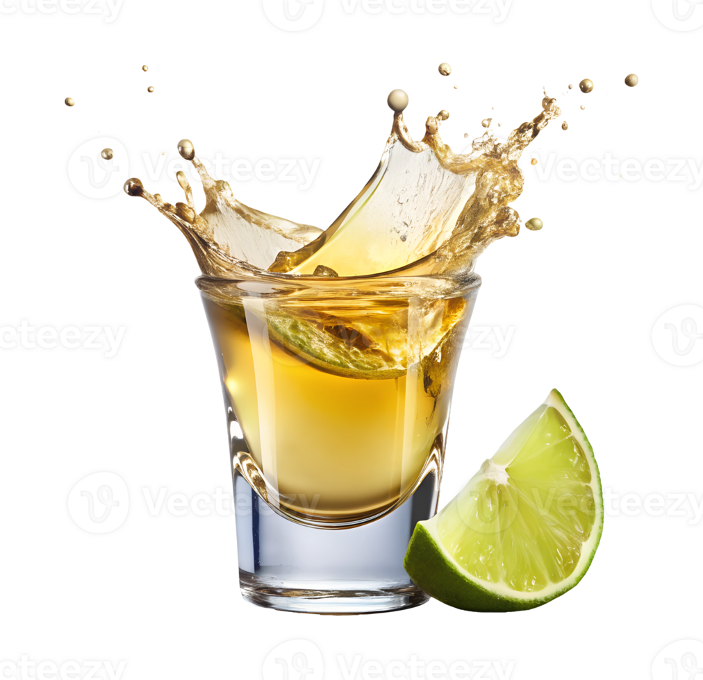 Lime tequila shot with splash effect png