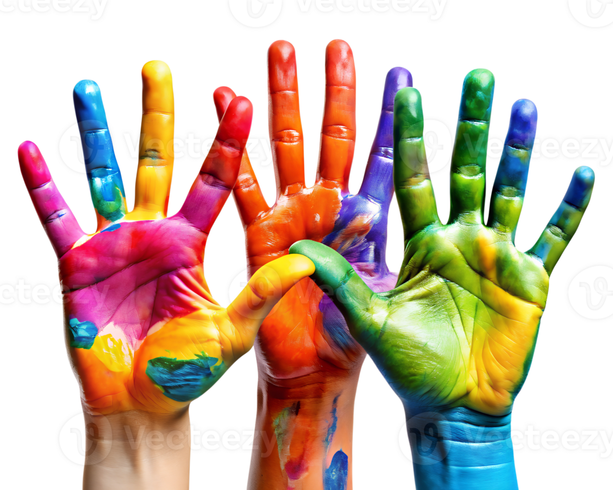 Colorful hands express creativity png