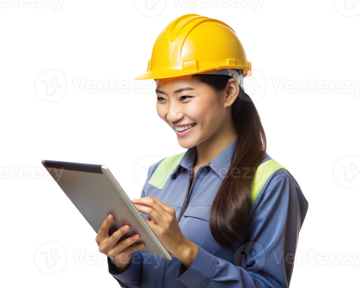 Construction worker using a tablet on site png