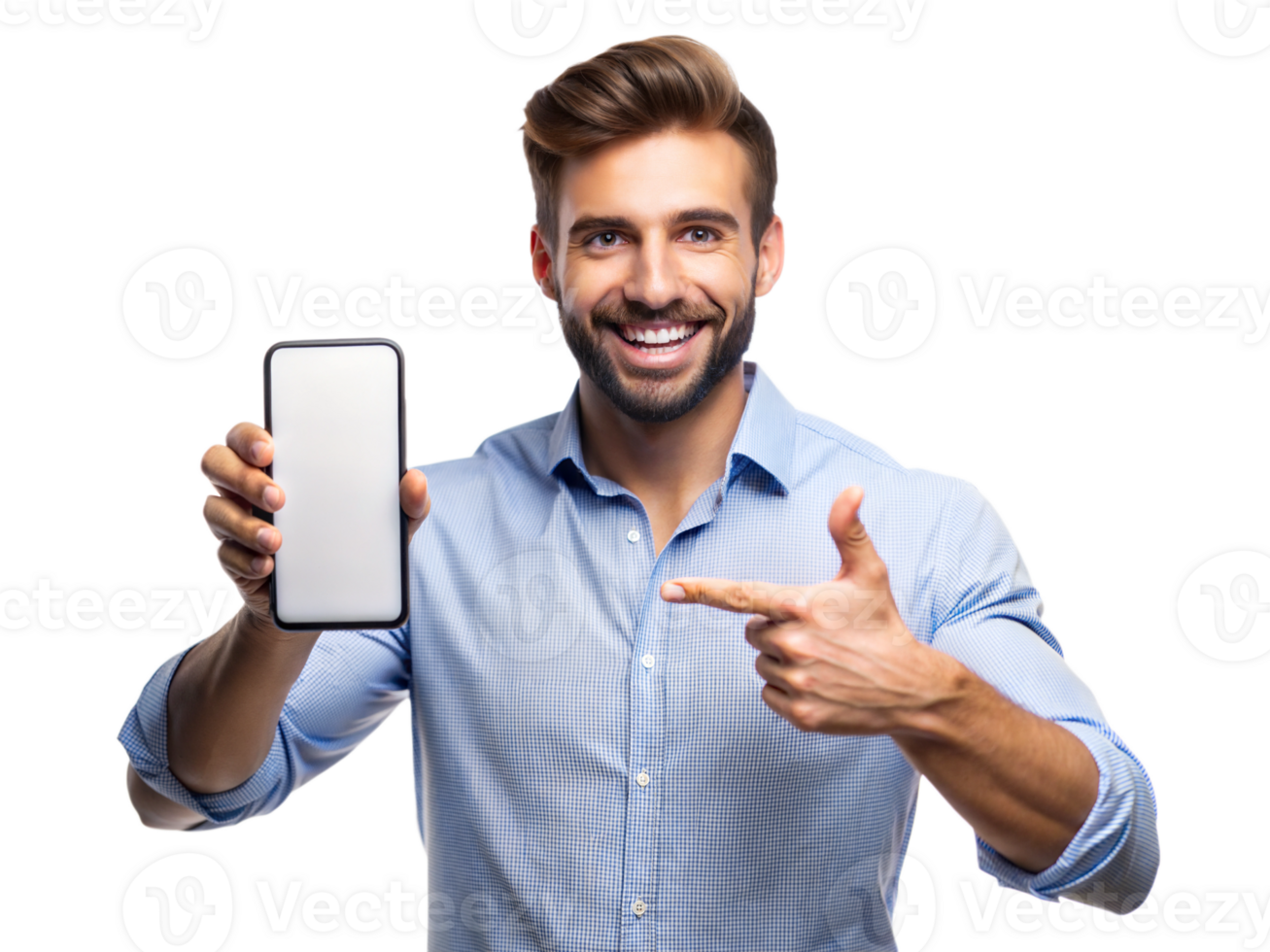 Smiling man with smartphone png