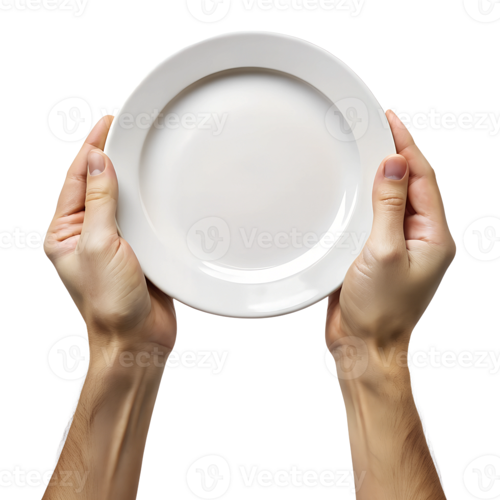 Hands with a white empty plate png