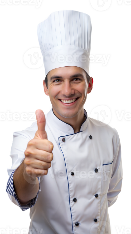 Chef in white uniform gives thumbs up for success png