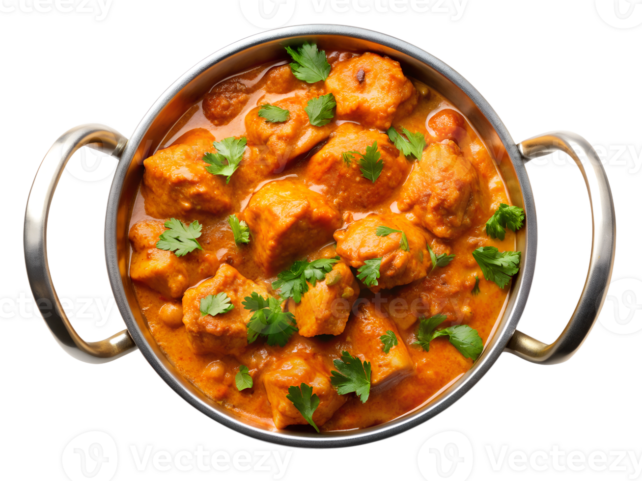 Spicy chicken curry in a metal pot png
