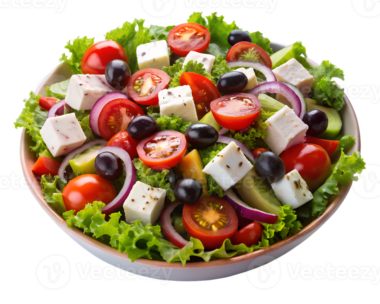 Fresh vegetable salad with feta cheese and olives png