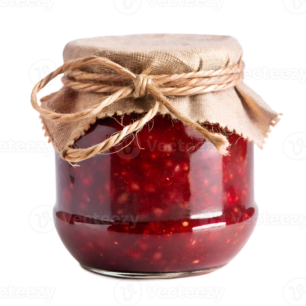 Homemade raspberry jam in a glass jar with lid png
